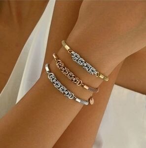 💛🩷NEW💛🩷 UNIQUE!! SS Mesh Braided Snake Bone Link Twisted Link Bracelet Rose